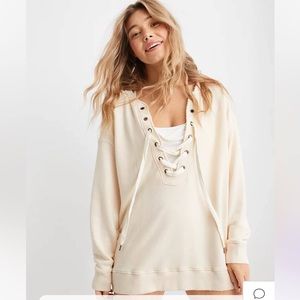 NWT Aerie Lace Up Oversized Crew Sweatshirt